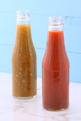 vintage red and green chili sauce