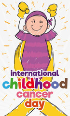 Brave Girl in Doodle Style for Childhood Cancer Day Celebration, Vector Illustration