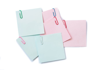 Pile blank post it with paper clip of isolated