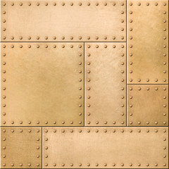 Gold metal plates with rivets seamless background