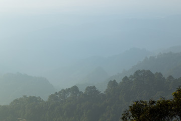 Landscape mountain and mist on morning mountain,soft light Backg