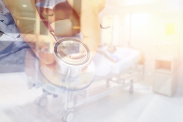 Blur hospital room interior for background and Patient and doctor  in hospital for background.