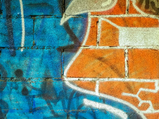 Graffiti brick wall, colorful background
