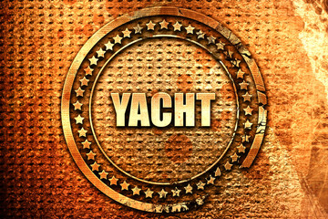 yacht, 3D rendering, text on metal