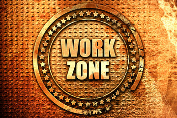 work zone, 3D rendering, text on metal