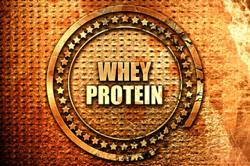 whey protein, 3D rendering, text on metal