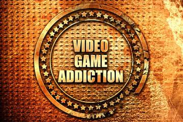 video game addiction, 3D rendering, text on metal
