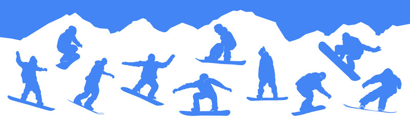 vector silhouettes snowboarders