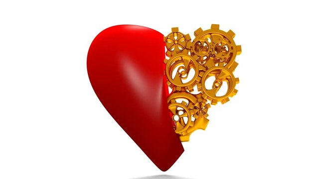 the heart of the gears, the concept of good health, mechanical heart, alpha channel video loop