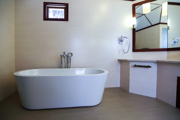 Fototapeta na wymiar Modern grey bathroom with bathtub. 3d rendering
