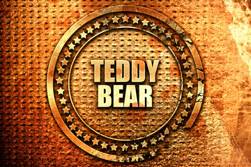 teddybear, 3D rendering, text on metal