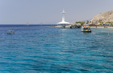 View on the coral reefs and underwater observatory near Eilat - famous resort city in Israel