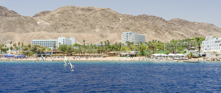 Water sport and recreation activities in the Red Sea near Eilat – famous resort town of Israel 