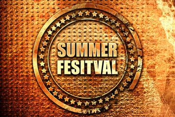 summer festival, 3D rendering, text on metal