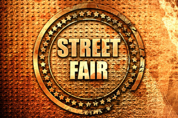 street fair, 3D rendering, text on metal