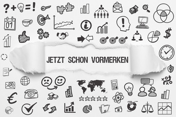 Jetzt schon vormerken / weißes Papier mit Symbole