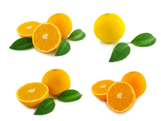 Collection fresh orange cutting half isolated