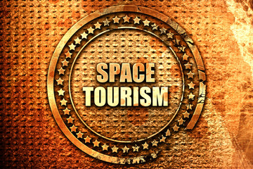 space tourism, 3D rendering, text on metal