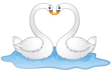 Naklejka premium Cartoon couple swans lover kissing 
