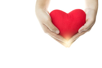 Hand holding red heart shape isolated