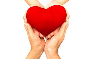 Love and health care Concept , Woman hands holding red heart iso