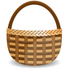 Wicker basket isolated on white photo-realistic vector illustration. Empty wicker basket.