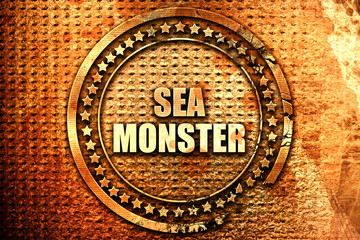 sea monster, 3D rendering, text on metal