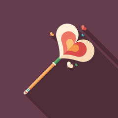 Love wand flat square icon with long shadows.