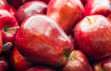 Bunch of red apple on shelf in supermarket, Background of red apples 
