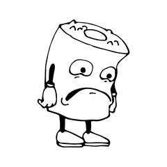 Sushi in cartoon style. Sad. Sketch. Vector isolated image.