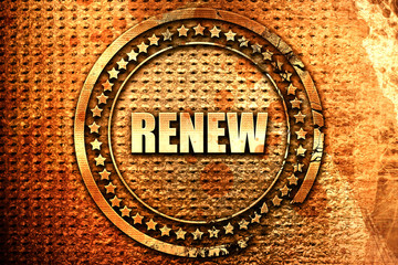 renew, 3D rendering, text on metal