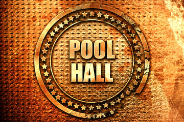pool hall, 3D rendering, text on metal