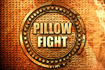 pillow fight, 3D rendering, text on metal