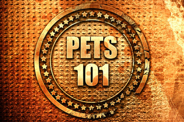 pets 101, 3D rendering, text on metal