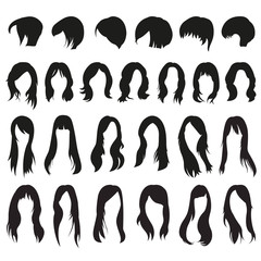 Set of female haircuts and hairstyles  on a white background
