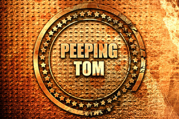 peeping tom, 3D rendering, text on metal