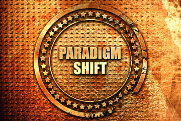 paradigm shift, 3D rendering, text on metal