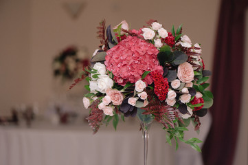 Decorated wedding bouquet of roses, closeup