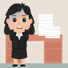 Scared employee, woman busy