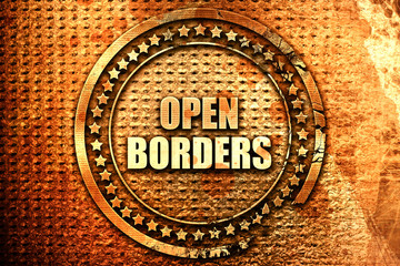 open borders, 3D rendering, text on metal