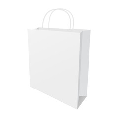 White shopping bag isolated. Universal mockup for design, branding, text. Vector illustration