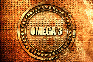 omega 3, 3D rendering, text on metal