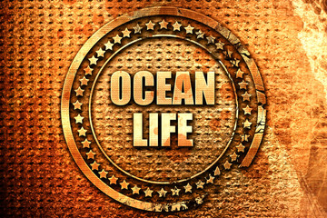 ocean life, 3D rendering, text on metal