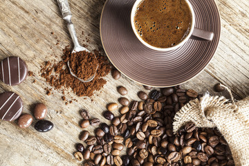 Turkish coffee on wooden background