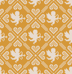 Gold Jacquard Cupid Silhouette Design. Fairisle Seamless Knitting Pattern