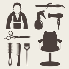 Vector illustration of hairdresser and equipment set