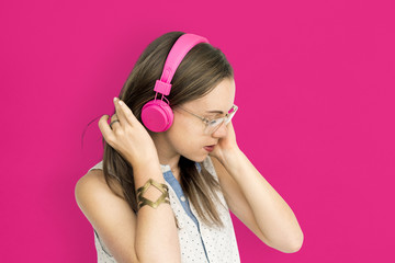 Young Woman Listening Music Concept