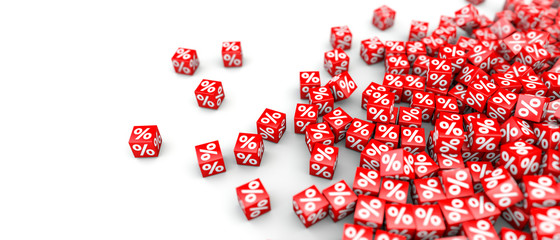 Würfel mit Sale, Prozente, Rabatt - Konzept Verkaufen, Einzelhandel, Schnäppchen