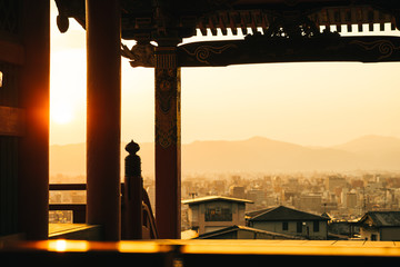 Sunset at Kiyomizu-dera Temple, Kyoto, Japan.