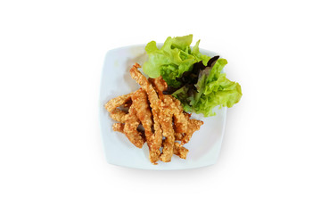 grilled pork chop with vegetable on white background